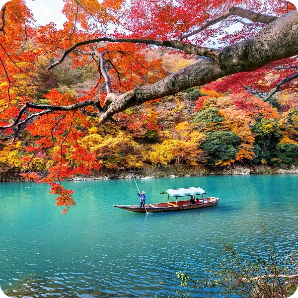 Barco passeando no Rio Hozu